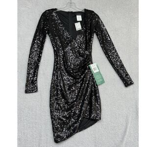 B. Smart Women's Black Sequined Long Sleeve Formal Dress Size 1 NWT #58588